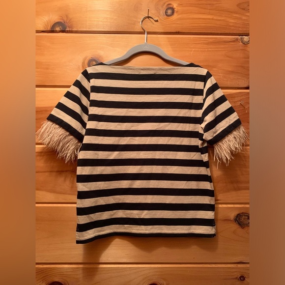 J.Crew Mariner striped jersey cropped boatneck T-shirt with feathers NWT!!! - Picture 6 of 6